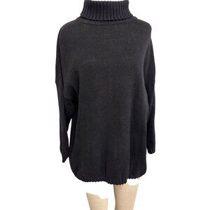 Chaus Black Turtleneck Sweater Womens One Size 55% Ramie 45% Cotton Ribbed Knit